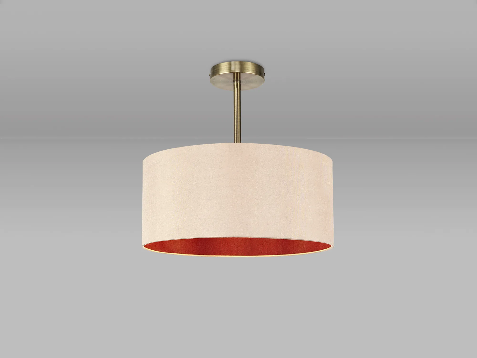 Baymont 40cm Semi Flush 1 Light Antique Brass, Antique Gold/Ruby DK0172  Deco Baymont